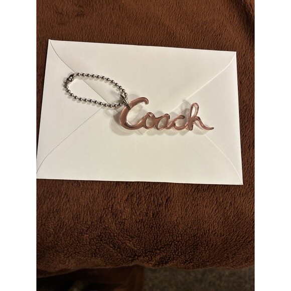 Coach Rosegold Pink Script Plastic Key Fob Bag Charm Keychain Hang Tag - Picture 2 of 5